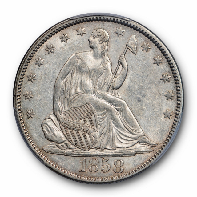 1858 50C Seated Liberty Half Dollar PCGS AU 55 About Uncirculated Registry Coin