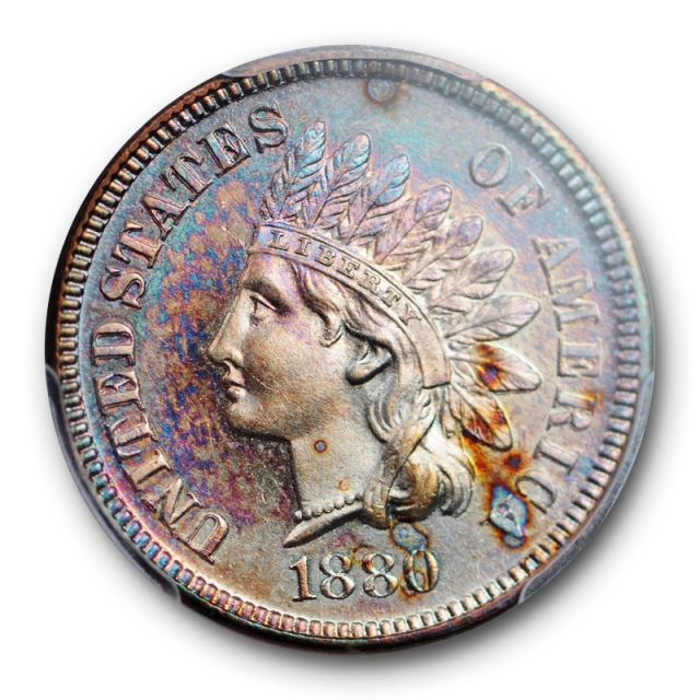 1880 1C Indian Head Cent PCGS PR 64 BN Proof Brown Toned Purple