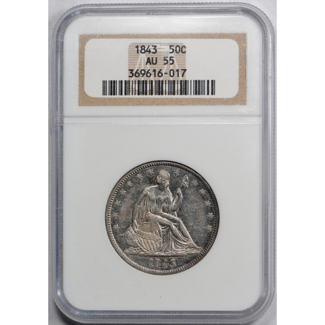 1843 50c Seated Liberty Half Dollar NGC AU 55 About Uncirculated to Mint State 
