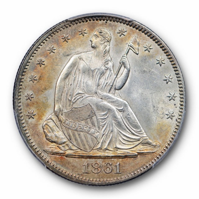 1861 50C Seated Liberty Half Dollar PCGS MS 61 Uncirculated Toned