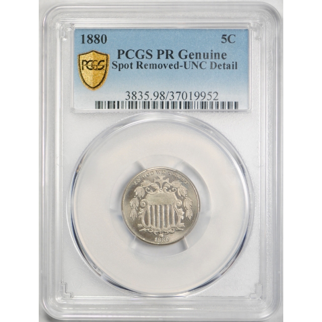 1880 5C Proof Shield Nickel PCGS PR Uncirculated Details Key Date Tough Coin ! 