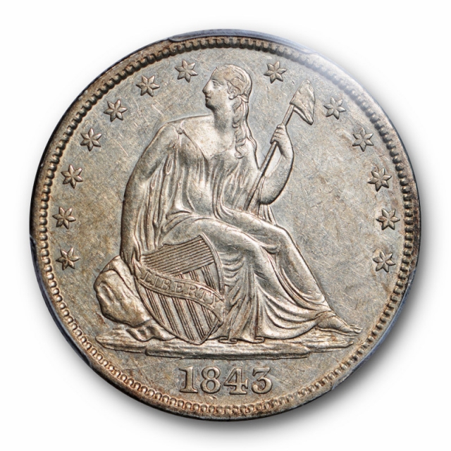 1843 50C Seated Liberty Half Dollar PCGS AU 55 About Uncirculated Lustrous