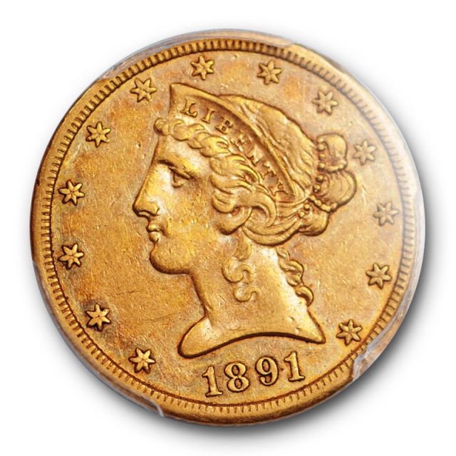 1891 CC $5 Liberty Head Half Eagle Gold PCGS AU 50 About Uncirculated Carson City 
