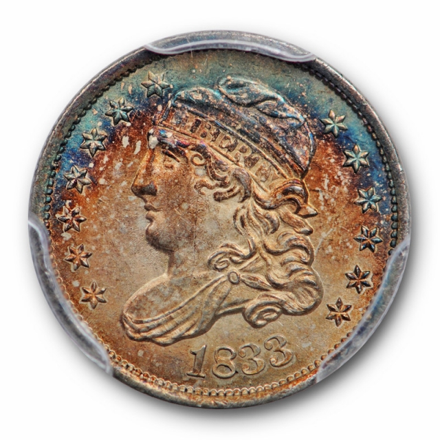 1833 H10C Capped Bust Half Dime PCGS MS 65 Uncirculated Toned Beauty