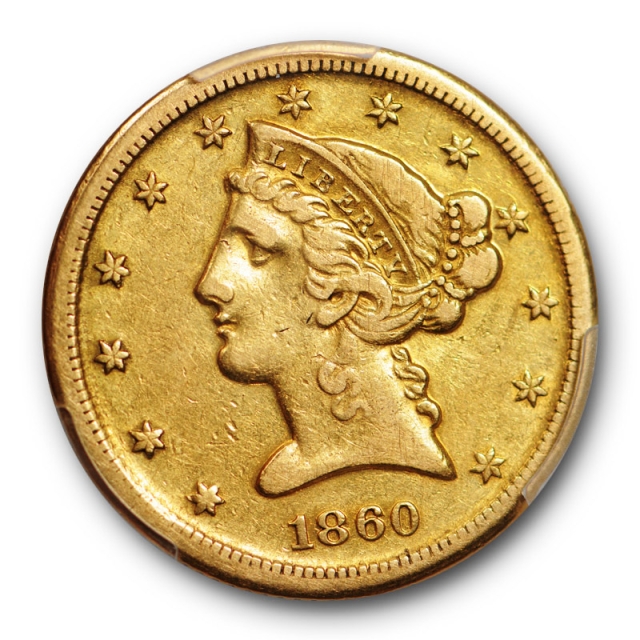 1860 D $5 Medium D Liberty Head Half Eagle PCGS VF 35 Dahlonega Gold 