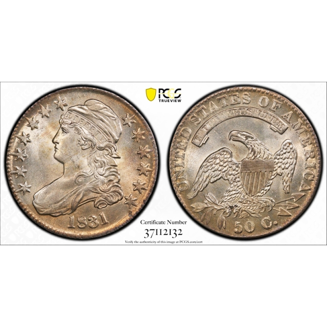 1831 50C Capped Bust Half Dollar PCGS MS 63+ Uncirculated Pop of Only 4 ! 