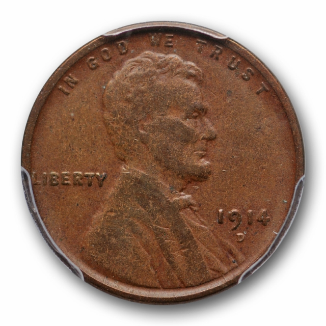 1914 D 1C Lincoln Wheat Cent PCGS F 12 Fine Denver Mint Key Date Coin Cert#4493