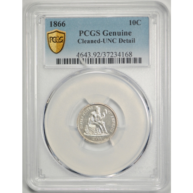 1866 10C Seated Liberty Dime PCGS Uncirculated Details MS Key Date Scarce !