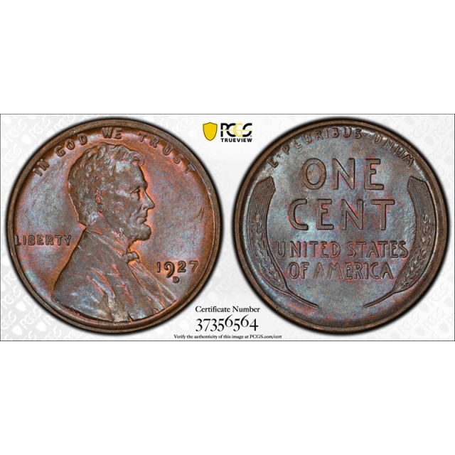 1927 D 1C Lincoln Wheat Cent PCGS AU 58 About Uncirculated Toned Pretty !