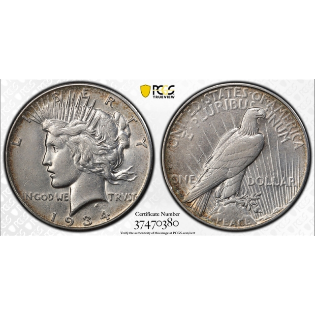 1934 S $1 Peace Dollar PCGS XF 40 Extra Fine Better Date San Francisco Mint 