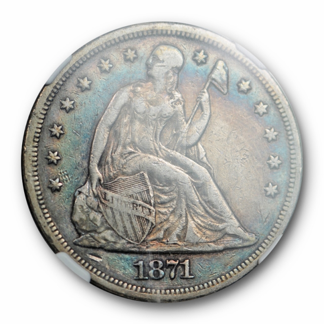 1871 $1 Seated Liberty Dollar NGC VF 35 Very Fine to XF Blue Toned Beauty ! 