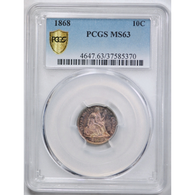 1868 10C Seated Liberty Dime PCGS MS 63 Exceptional Coin Toned Beauty !