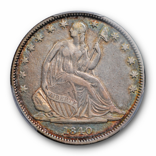 1840 (O) 50C Reverse of 1838 Seated Liberty Half Dollar PCGS VF 35 Colorful Toned 