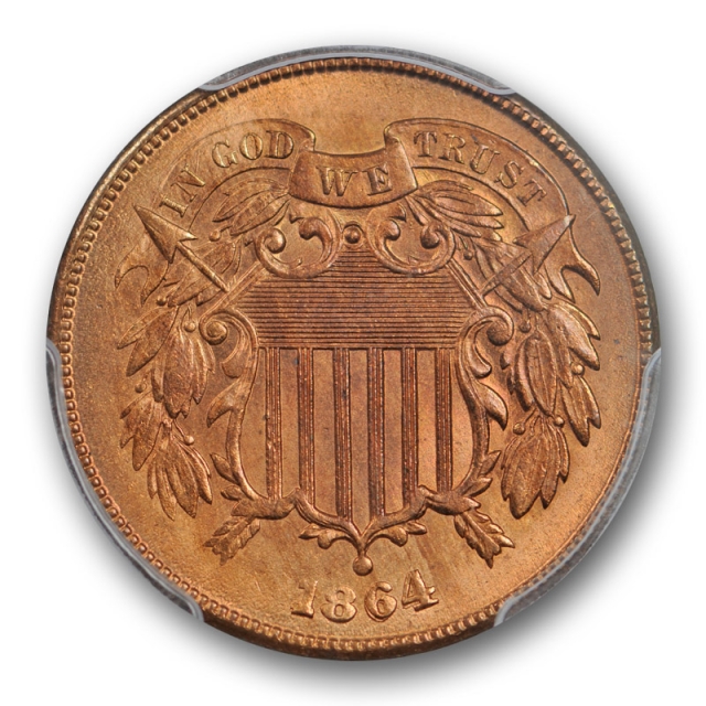 1864 2C Large Motto Two Cent Piece PCGS MS 65 RB Uncirculated Red Brown Nice !