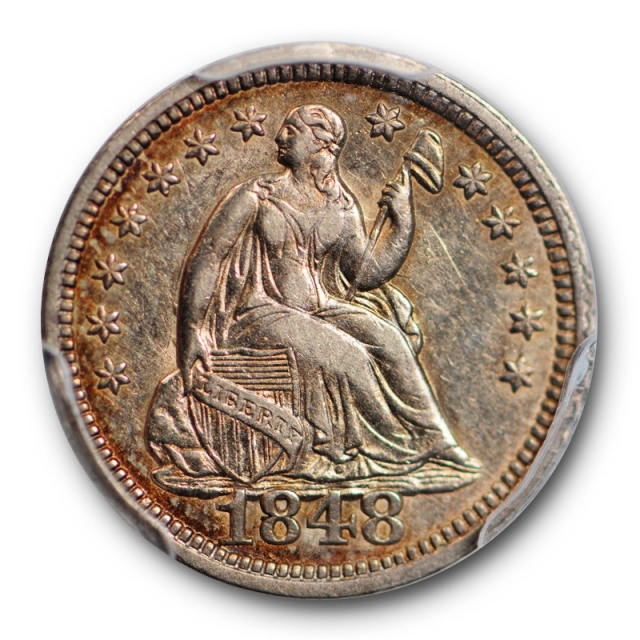 1848 H10C Large Date Seated Liberty Half Dime PCGS XF 45 Extra Fine to AU