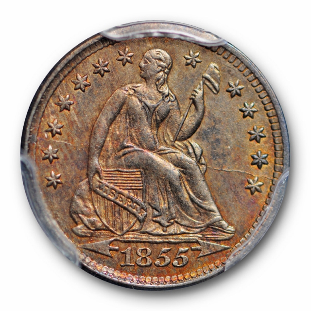 1855 H10C Seated Liberty Half Dime PCGS AU 55 About Uncirculated Toned 