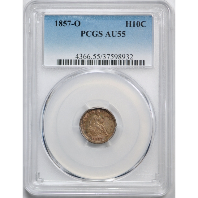 1857 O H10C Seated Liberty Half Dime PCGS AU 55 About Uncirculated Exceptional !