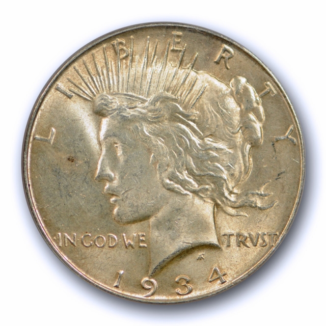 1934 D $1 Peace Dollar PCGS MS 62 Uncirculated Denver Mint Better Date Toned 