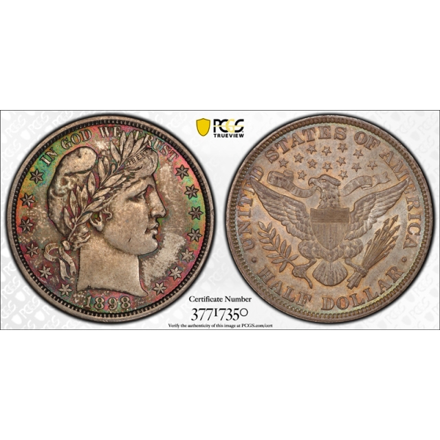 1898 50C Barber Half Dollar PCGS MS 65 Uncirculated Monster Toned Beauty 