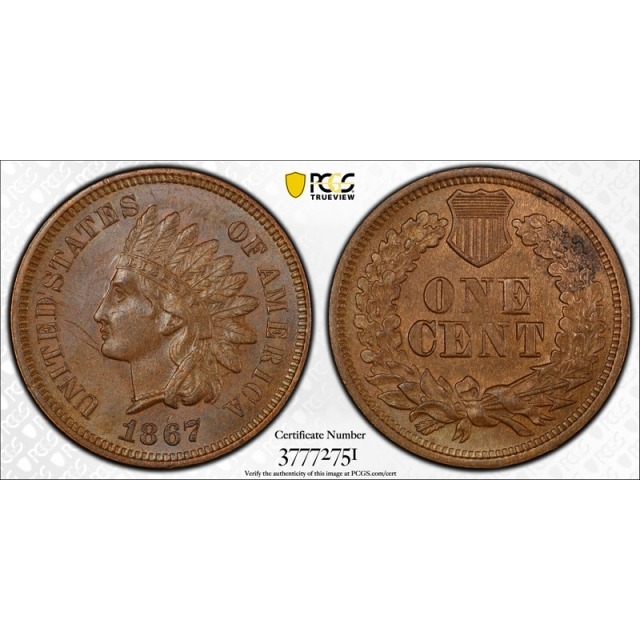 1867 1C Indian Head Cent PCGS MS 62 BN Uncirculated Mint State Better Date 
