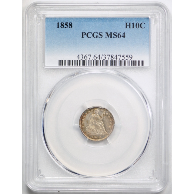 1858 H10C Seated Liberty Half Dime PCGS MS 64 Uncirculated Beautiful Coin !