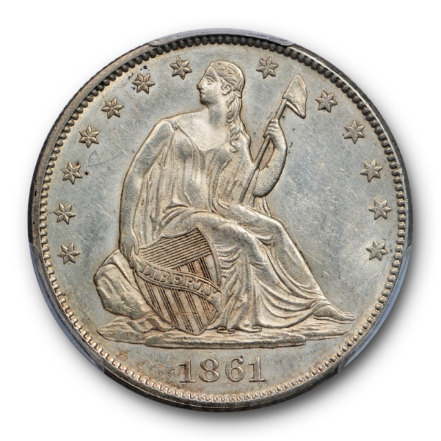 1861 50C Seated Liberty Half Dollar PCGS AU 58 About Uncirculated Sharp