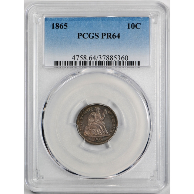 1865 10C Seated Liberty Dime PCGS PR 64 Proof Low Mintage Key Date Toned