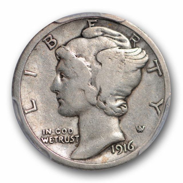 1916 D 10C Mercury Dime PCGS Fine F Details Key Date Denver Mint 