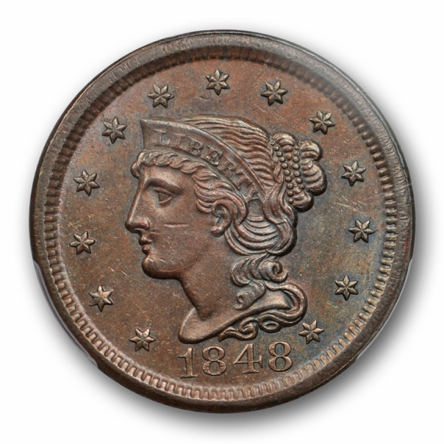 1848 1C Braided Hair Large Cent PCGS AU 58 About Uncirculated Cert#23423