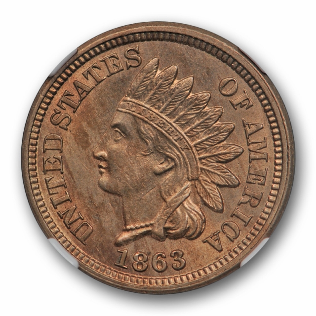 1863 1c Copper Nickel Indian Head Cent NGC MS 62 Uncirculated Civil War 