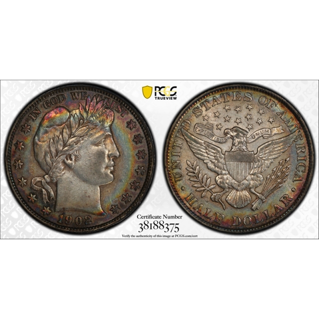1902 50C Barber Half Dollar PCGS AU 50 About Uncirculated Colorful Toned 