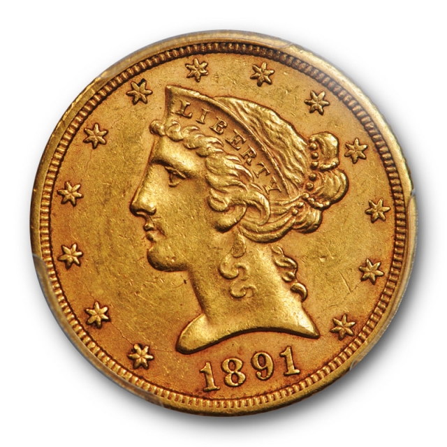 1891 CC $5 Liberty Head Half Eagle PCGS AU 55 CAC Approved Carson City Mint