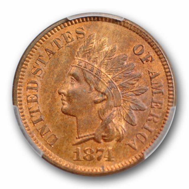 1874 1C Indian Head Cent PCGS MS 64 RB Uncirculated Red Brown Attractive Coin !