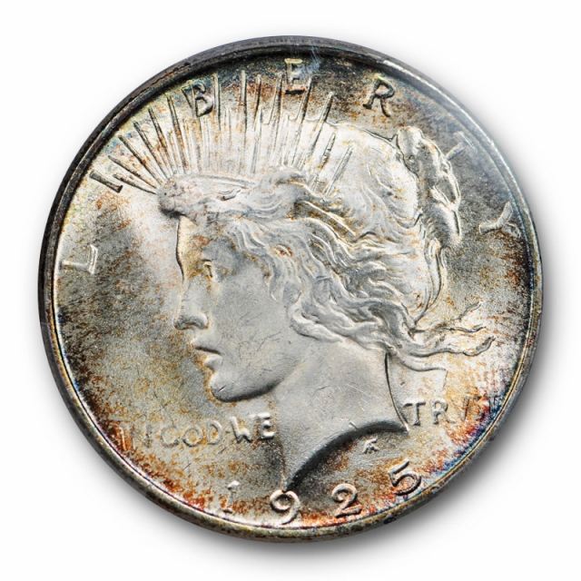 1925 $1 Peace Dollar PCGS MS 65+ Uncirculated Sharp Strike Pretty Toned Coin