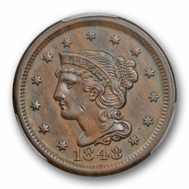 1848 1C Braided Hair Cent PCGS AU 58 About Uncirculated  Newcomb 28  N-28 #3835