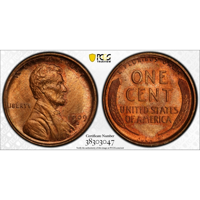 1909 S VDB 1C Lincoln Wheat Cent PCGS MS 65 RD Full Red Uncirculated Key Date 