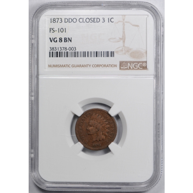1873 1C DDO Indian Head Cent NGC VG 8 FS 101 Double Die Obverse ! 