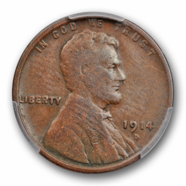 1914 D 1C Lincoln Wheat Cent PCGS F 12 Fine Key Date Denver Mint Coin