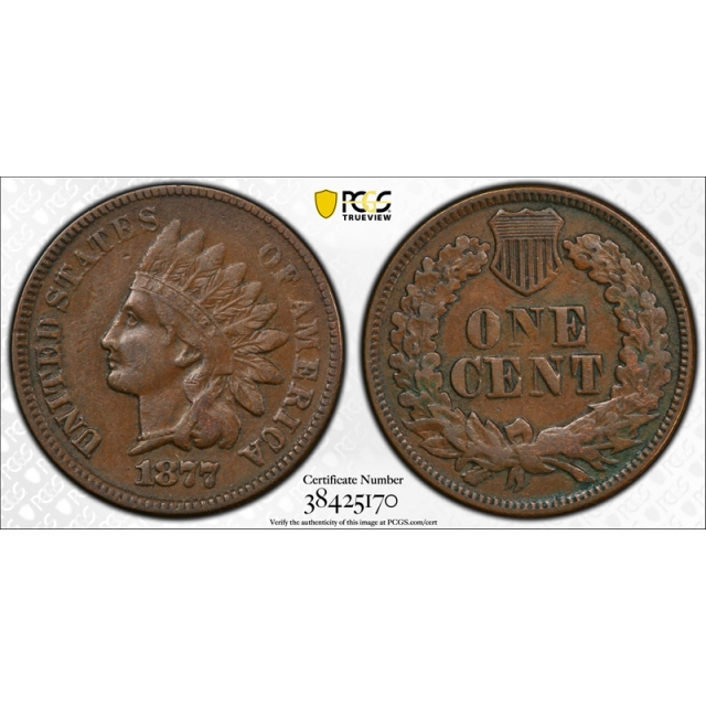 1877 1C Indian Head Cent PCGS XF 40 Extra Fine Key Date Original Toned Cert#5170