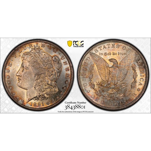 1891 S $1 Morgan Dollar PCGS MS 65 Uncirculated Attractive Orange Toned Original 