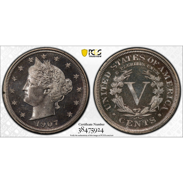 1907 5C Proof Liberty Nickel PCGS PR 65 Low Mintage Looks Cameo ! Better  