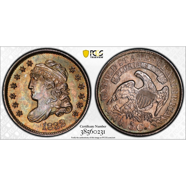 1832 H10C Capped Bust Half Dime PCGS MS 64 Uncirculated Beautifully Toned