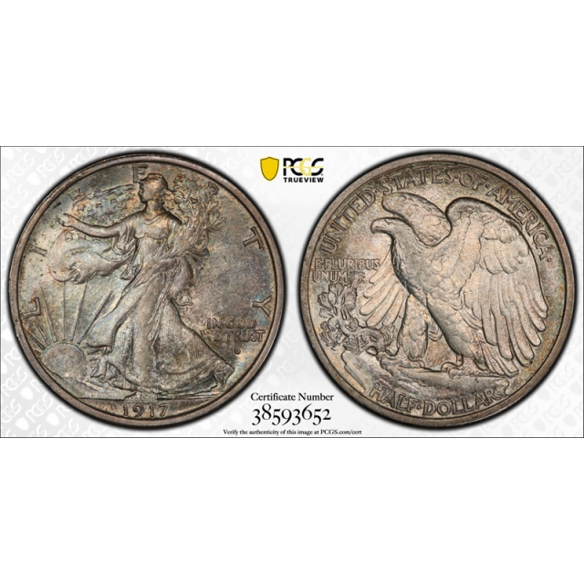 1917 D 50C Obverse Walking Liberty Half Dollar PCGS AU 58 About Uncirculated