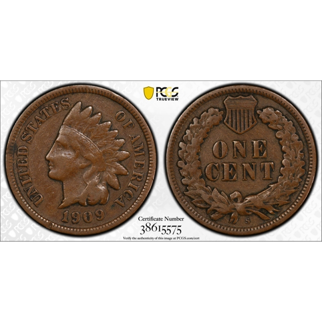 1909 S 1C Indian Head Cent PCGS F 15 Fine to Very Fine Key Date Cert#5575