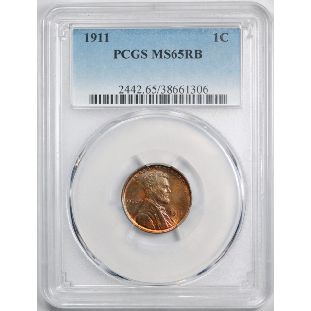 1911 1C Lincoln Wheat Cent PCGS MS 65 RB Uncirculated Red  Brown Tough Grade!