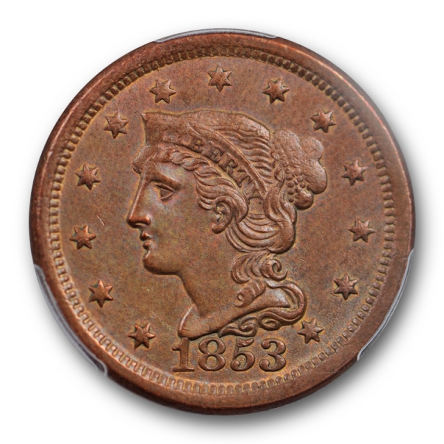 1853 1C Braided Hair Large Cent PCGS MS 62 BN Uncirculated Brown Attractive