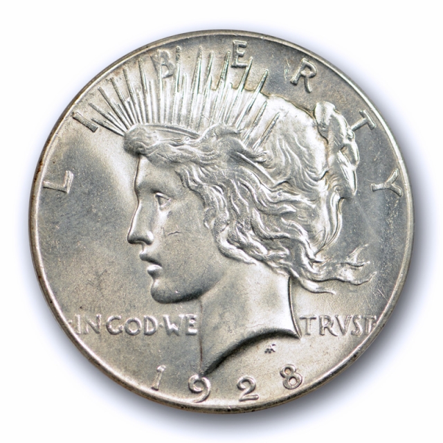 1928 $1 Peace Dollar PCGS MS 63 Uncirculated Key Date Sharp Strike US Coin 