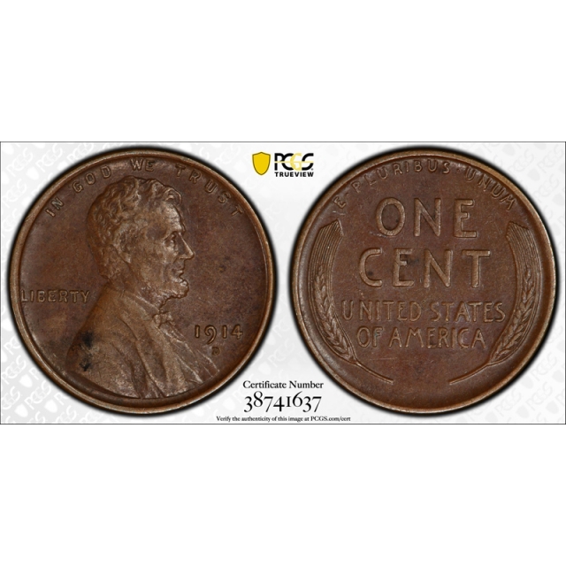 1914 D 1C Lincoln Wheat Cent PCGS AU 50 About Uncirculated Key Date Cert#1637