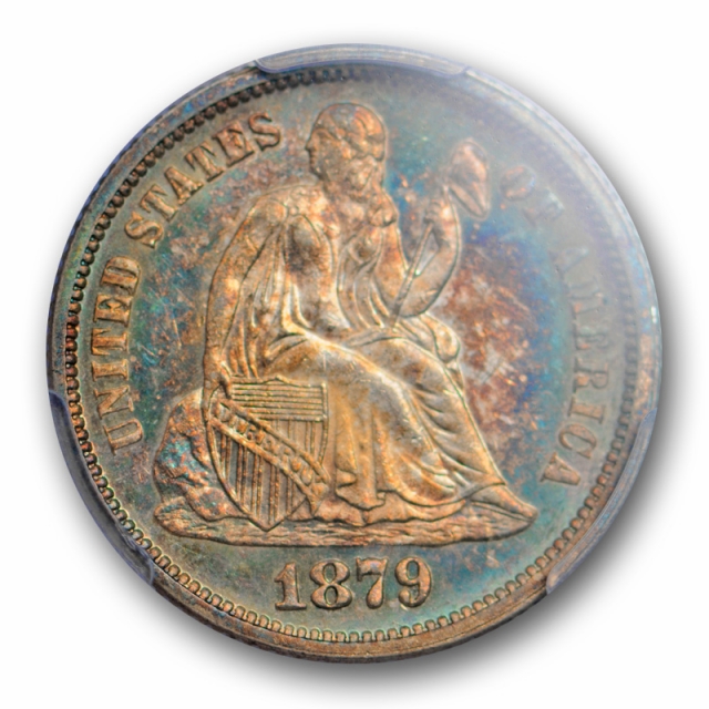 1879 10C Seated Liberty Dime PCGS MS 63+ Uncirculated Colorful Toned Key Date 
