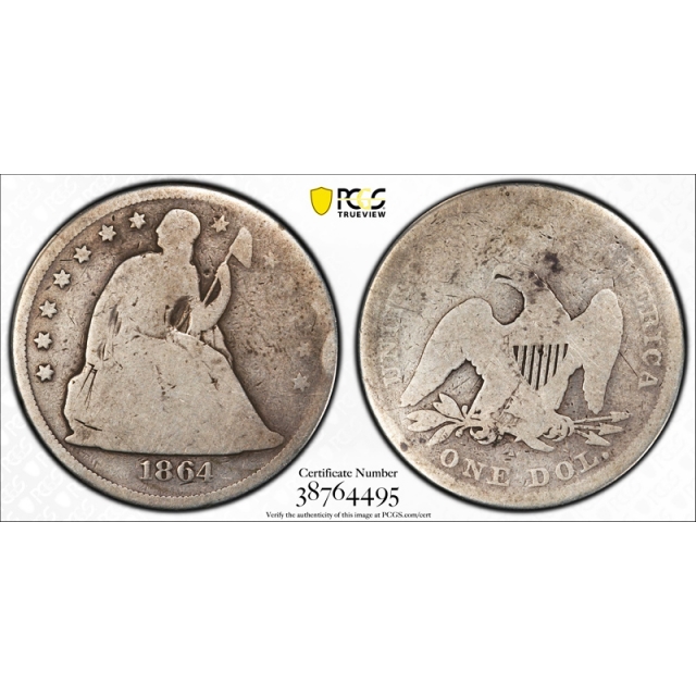 1864 $1 Seated Liberty Dollar PCGS AG 3 About Good Key Date Civil War Era Tough 